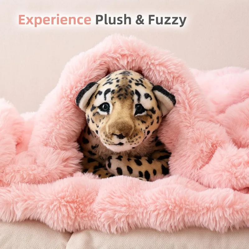 بطانية فرو صناعي من صوف الأرنب - بطانية رقيقة وردية أحمر الخدود للأريكة، بطانية رمي قطيفة ناعمة مريحة لسرير الأريكة، فاخرة