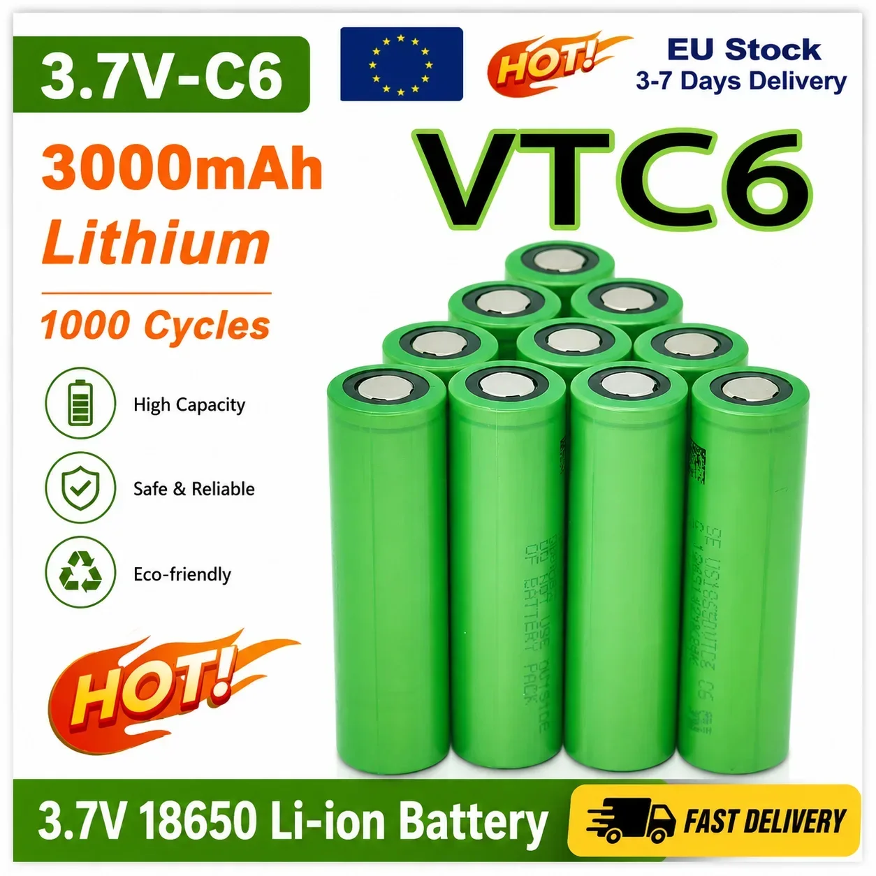 18650 VTC6 3,7V 3000mAh 30A Lithium-Ionen-Akku für Elektrowerkzeuge und Taschenlampen Original