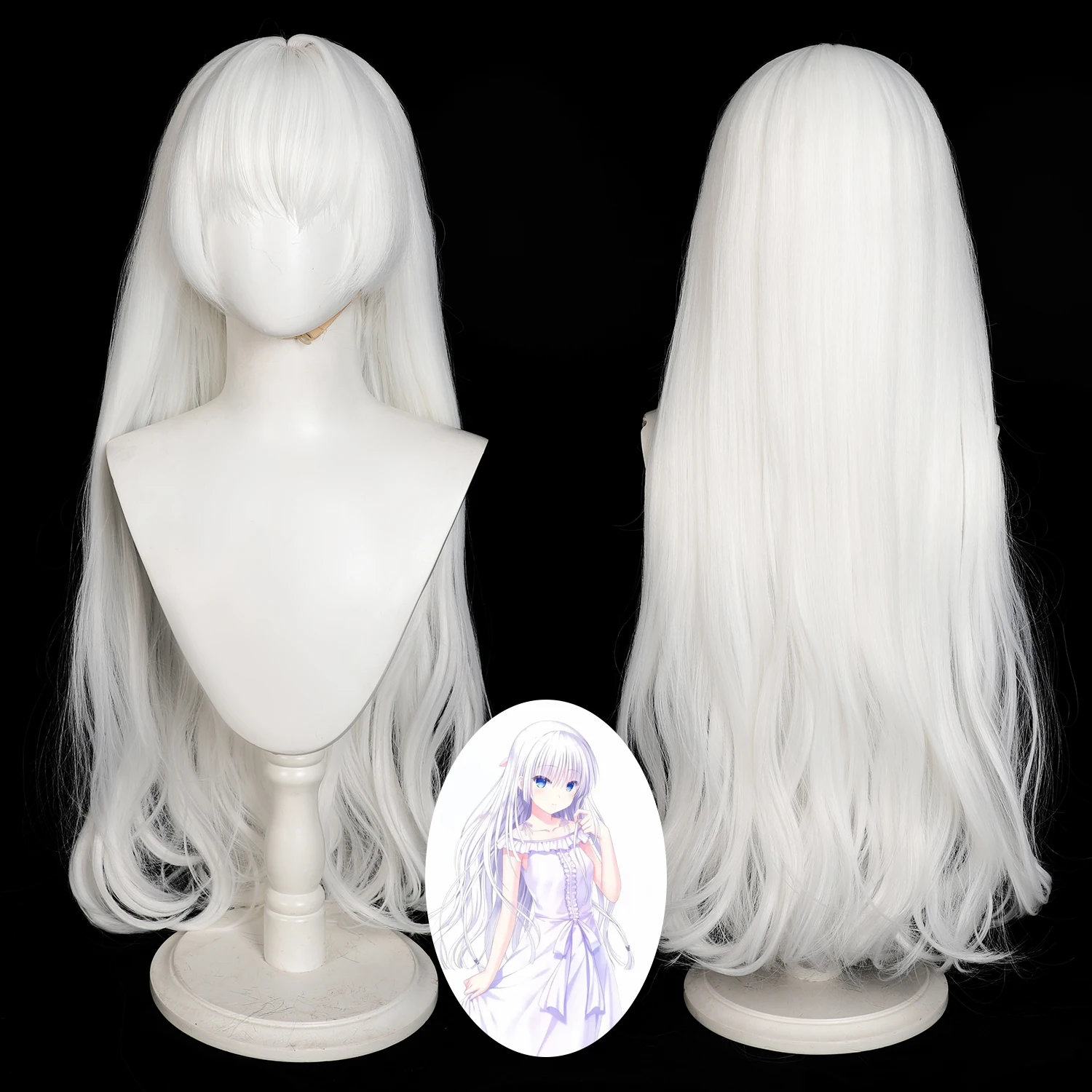 

Женский белый кудрявый парик для косплея, 85 см, длинный, с воздушной челкой, для повседневного использования, вечеринок и костюмированных мероприятий, термостойкий, из синтетического волокна