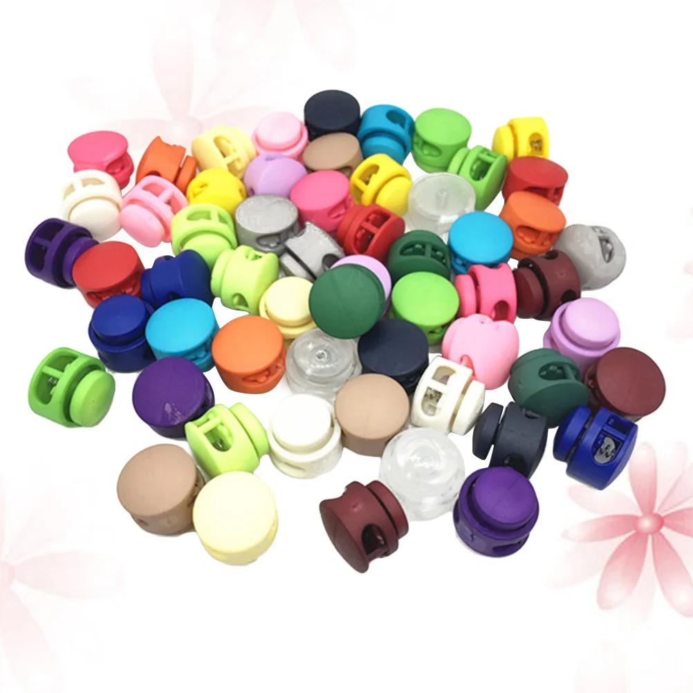 50PCS Double Hole Spring Cord Locks Round Ball Shaped Toggle Stoppers Stop Sliding Cord Fasteners Locks Buttons Ends for Camping