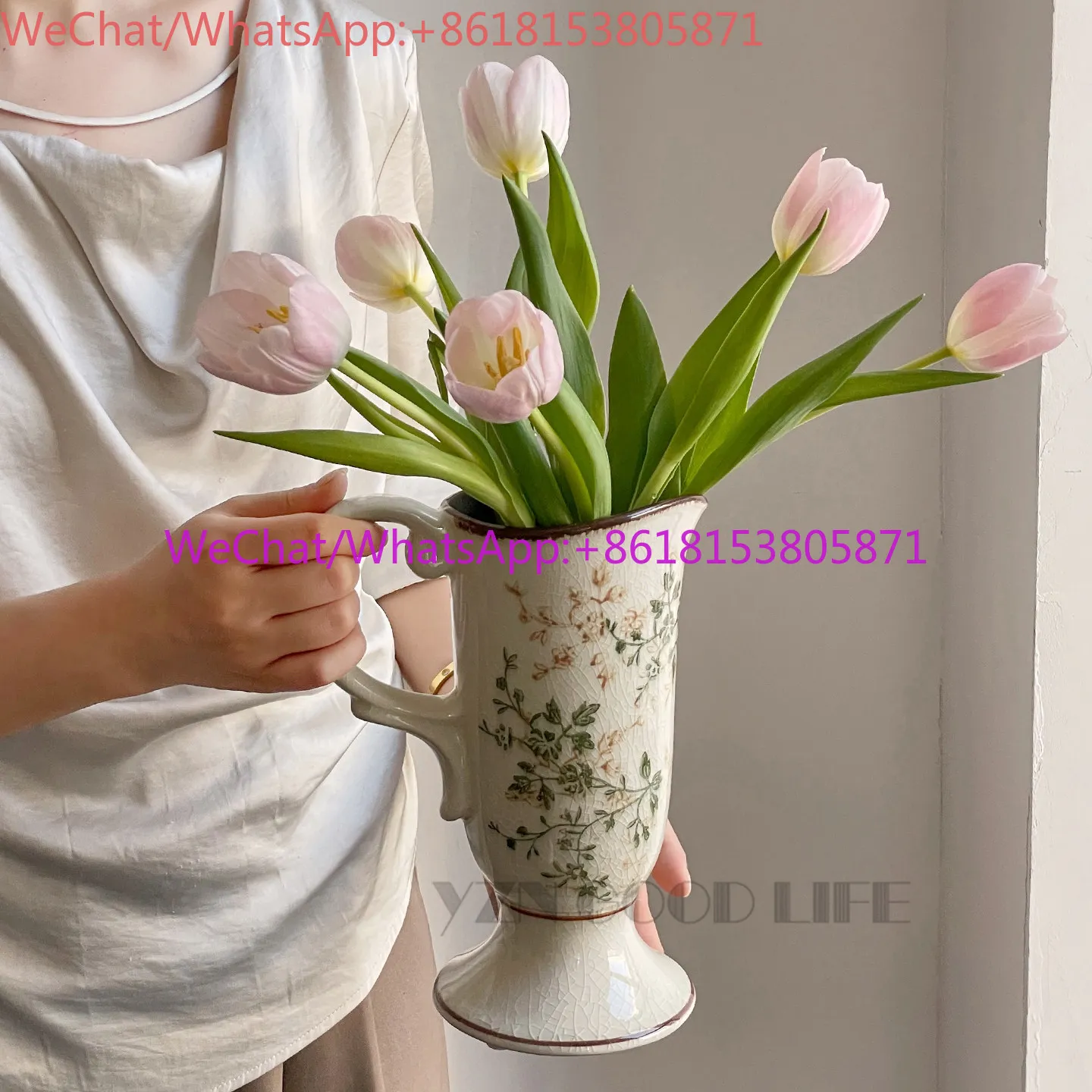 New Flowering Retro Ceramic Vase Milk Pot Ornament Living Room Hydroponic Flower Arrangement Creative Advanced Sense
