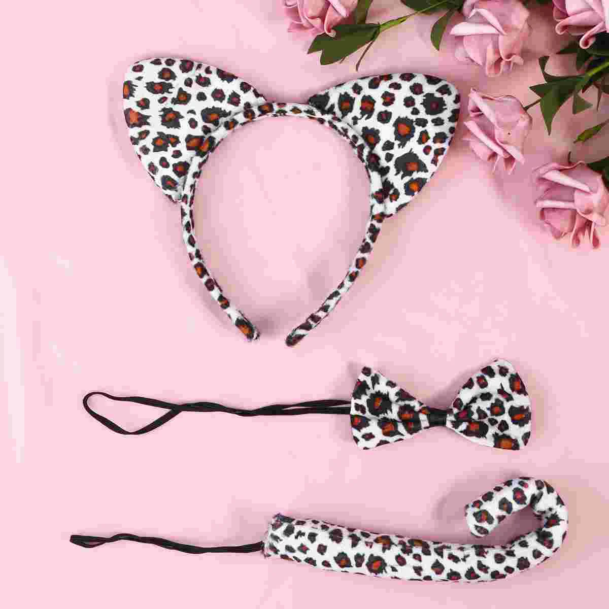 Kid Cat Tail Girl Headbands Headgear Costume for Kids Women's Hair Hoops Leopard