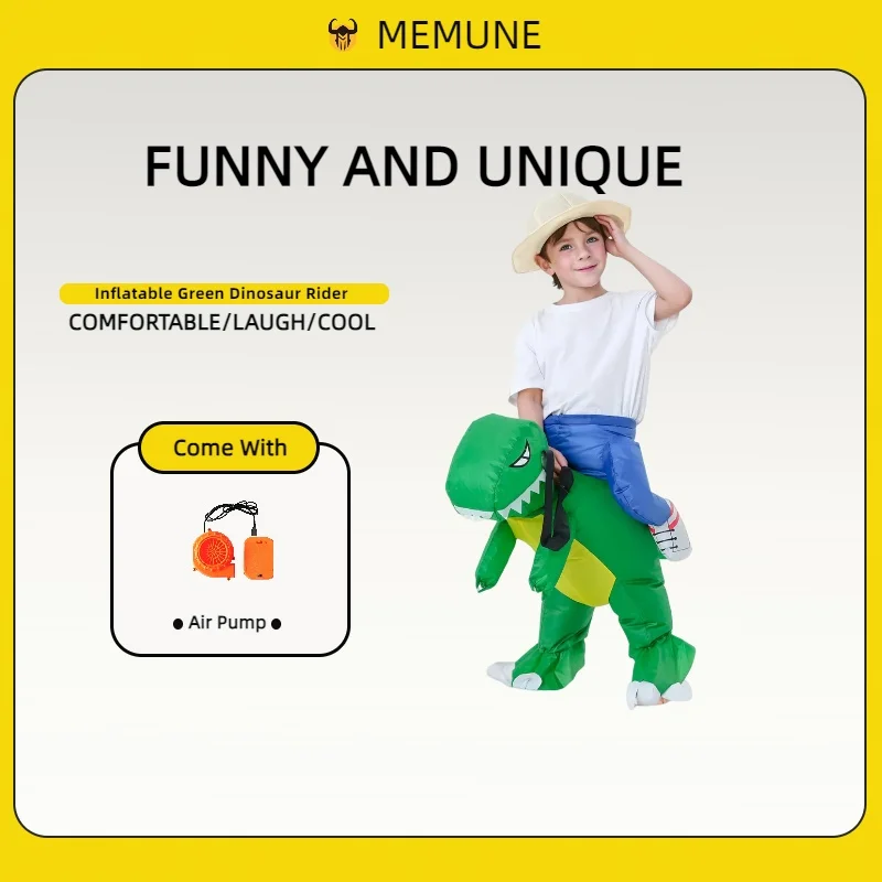 Funky Kids Inflatable Green Dinosaur Rider Costume Great For Halloween Or Any Fancy Dress Party