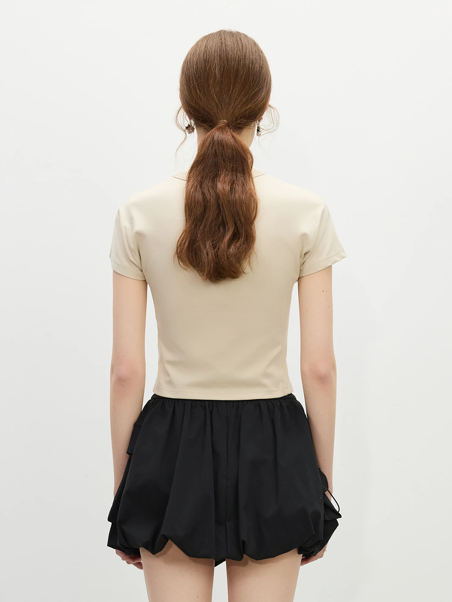 FSLE 2025 Summer Women's Structured Sun-Resistant Top - Slim Fit Cropped Tee & Breathable Round Neck T-Shirts 25FS12007