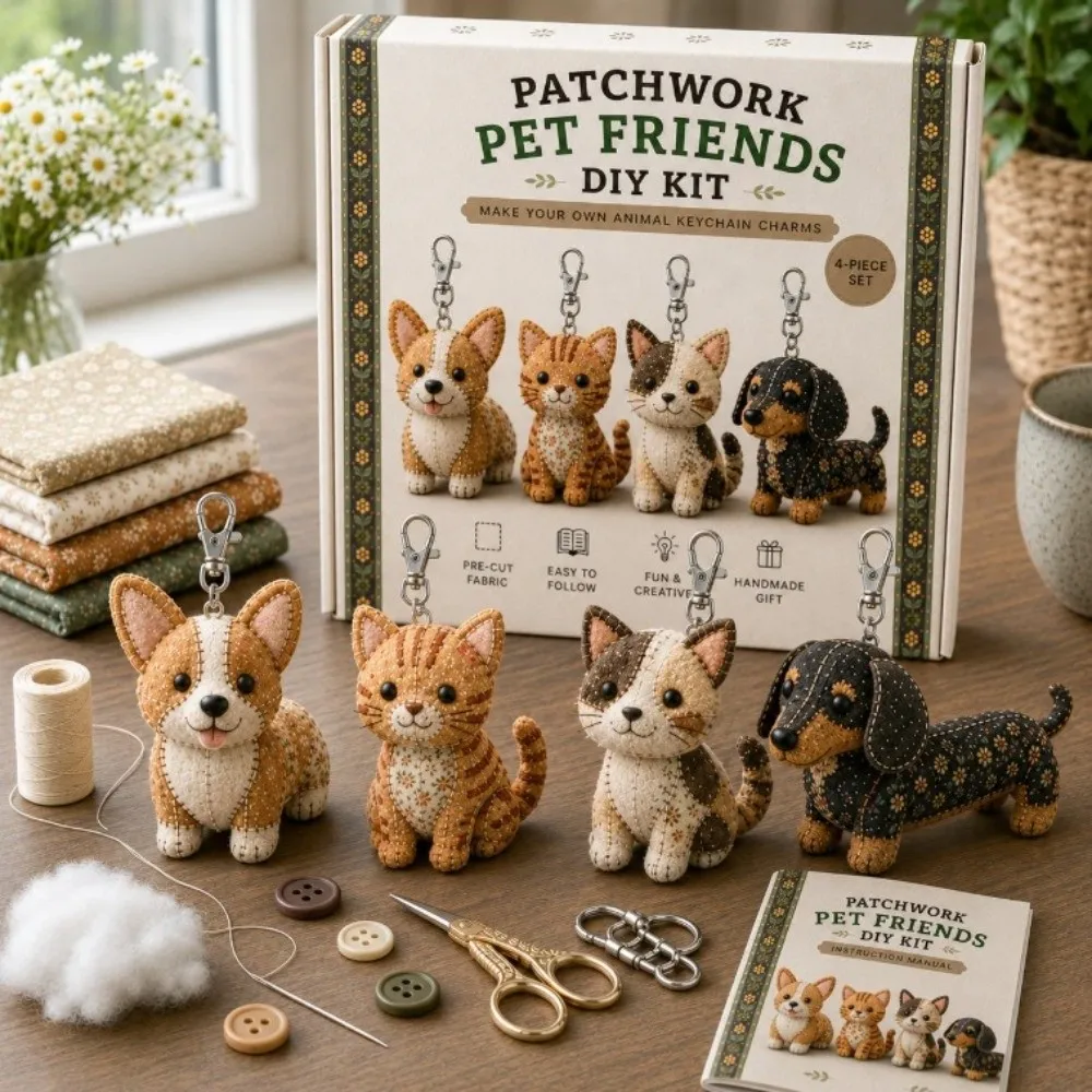 Pre-cut Fabric 3D Felt Sewing DIY Kit Cartoon Bird Animal Charm DIY Sewing Art Craft Set Unique Cat Dog Gnome
