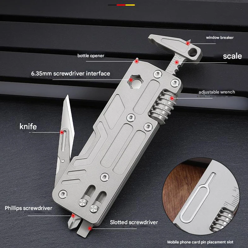 

Titanium Alloy Multi-function 10in1 Wrench Bottle Opener Window Breaker Surgical Knife Screwdriver Ruler Outdoor Portable Tool