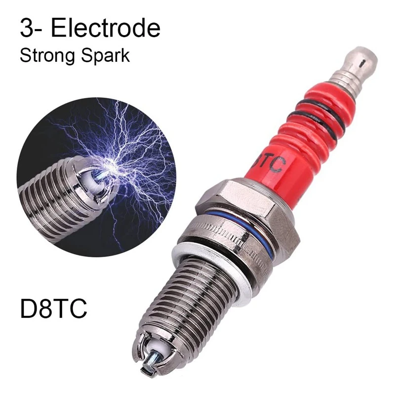 4 Pcs 3-Electrode Spark Plug D8TC For 125Cc 150Cc 200Cc 250Cc Motorcycle Scooter ATV Quads