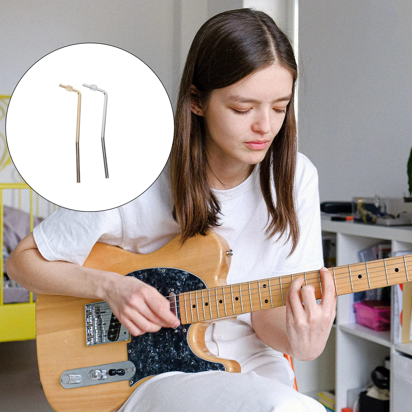 

2Pcs Electric Guitar Double Tremolo Arms Zinc Alloy Vibrato Whammy Bars Replacement Bars Durable Guitar Bridge System