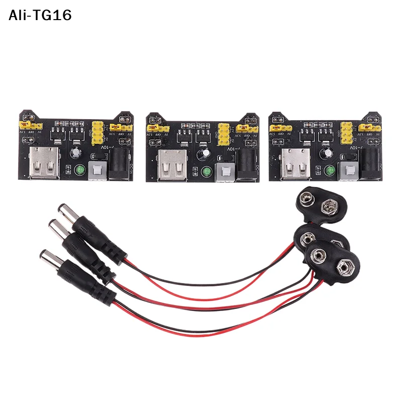 【Y】3Pc/1Pc 2025 3.3V 5V MB102 Solderless Breadboard Power Supply Module 9V Battery Clip Power Cable 2.1x 5.5mm Male DC Jack Plug