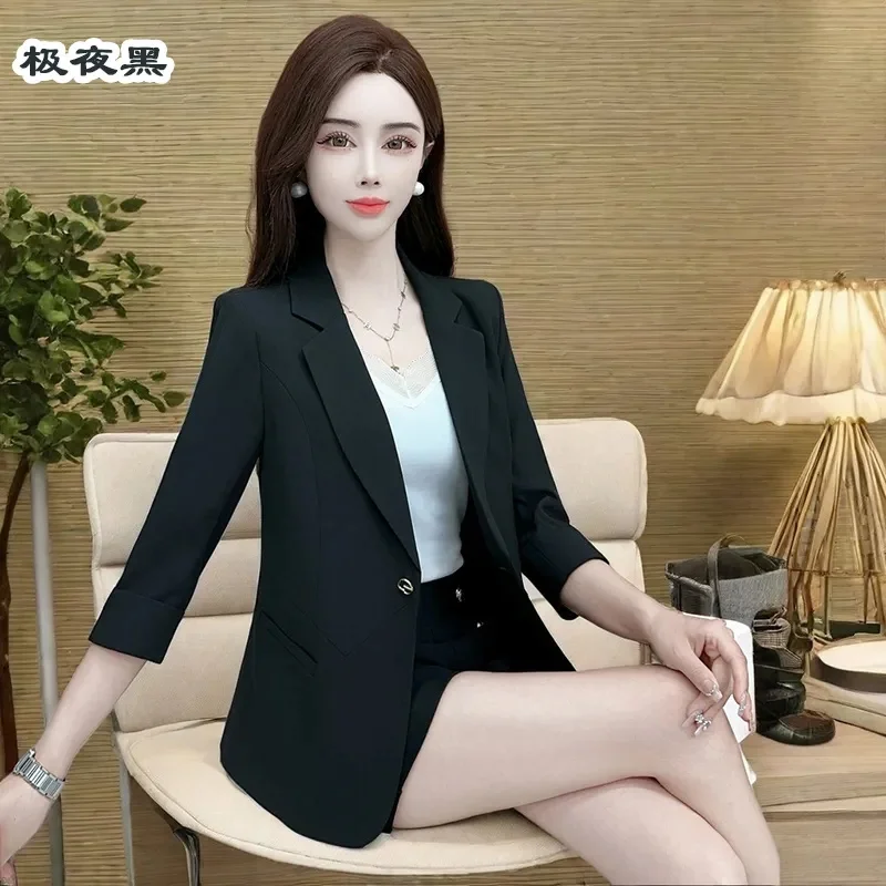 Korean Ladies Large Size 5XL Tops Autumn Women Fashion Solid Color Suit Jacket Spring Female Seven Split Sleeved Blazer Outwear