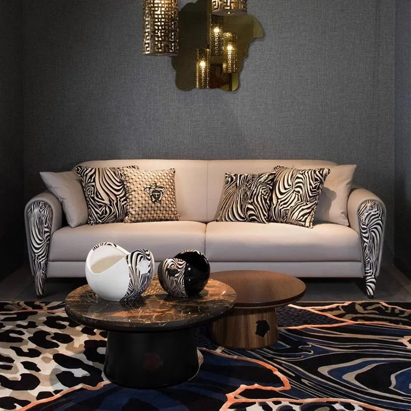Light luxury post-modern leather sofa, combined Italian villa high-end luxury living room simple design large apartment