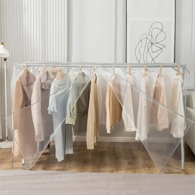 

Полупрозрачный пылезащитный чехол для одежды из ПВХ, напольная вешалка для одежды, пылезащитный чехол, пуховики большой вместимости, рубашки, пылезащитный чехол