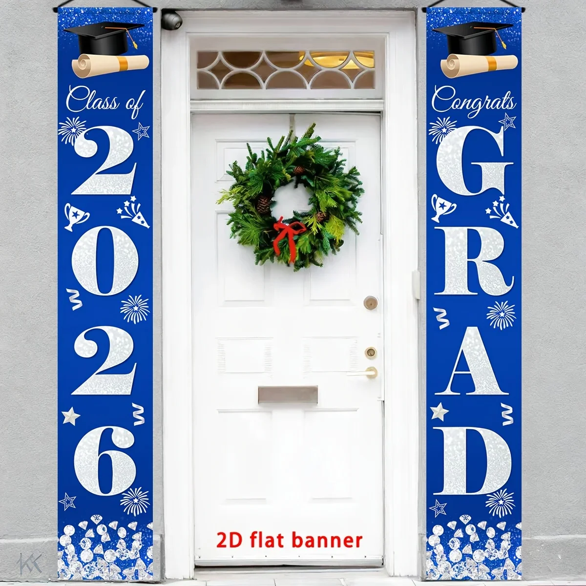 2D-Flachbanner, Partybanner, 1 Paar, Glückwunschbanner für die Abschlussfeier 2026, blaues Design