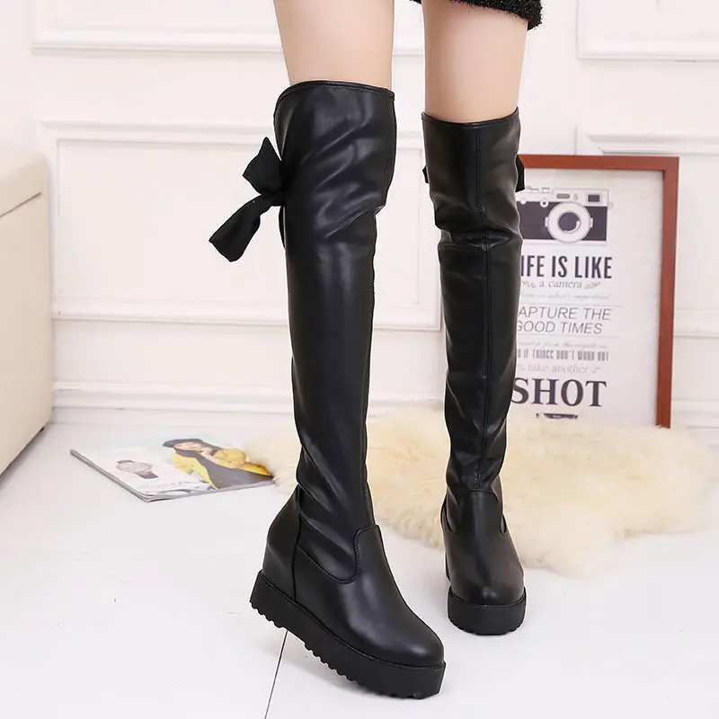 Ladies Boots Thigh High Heels Winter Footwear Above Over The Knee Shoes for Women Elegant Heeled Wedge Heel Elastic Y2k Goth Hot