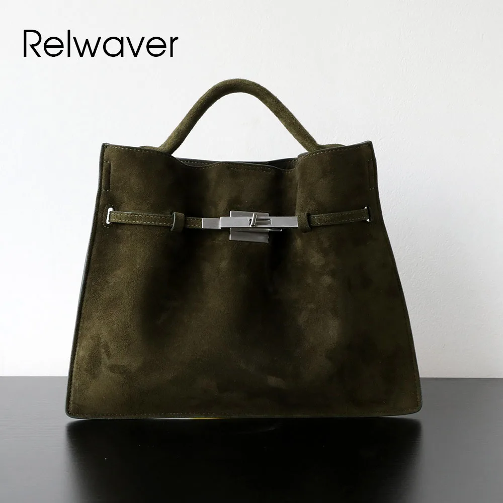 Relwaver bolsa de ombro feminina camurça couro fino mensageiro sacos 2025 inverno moda bolsa chique grande cruz corpo saco