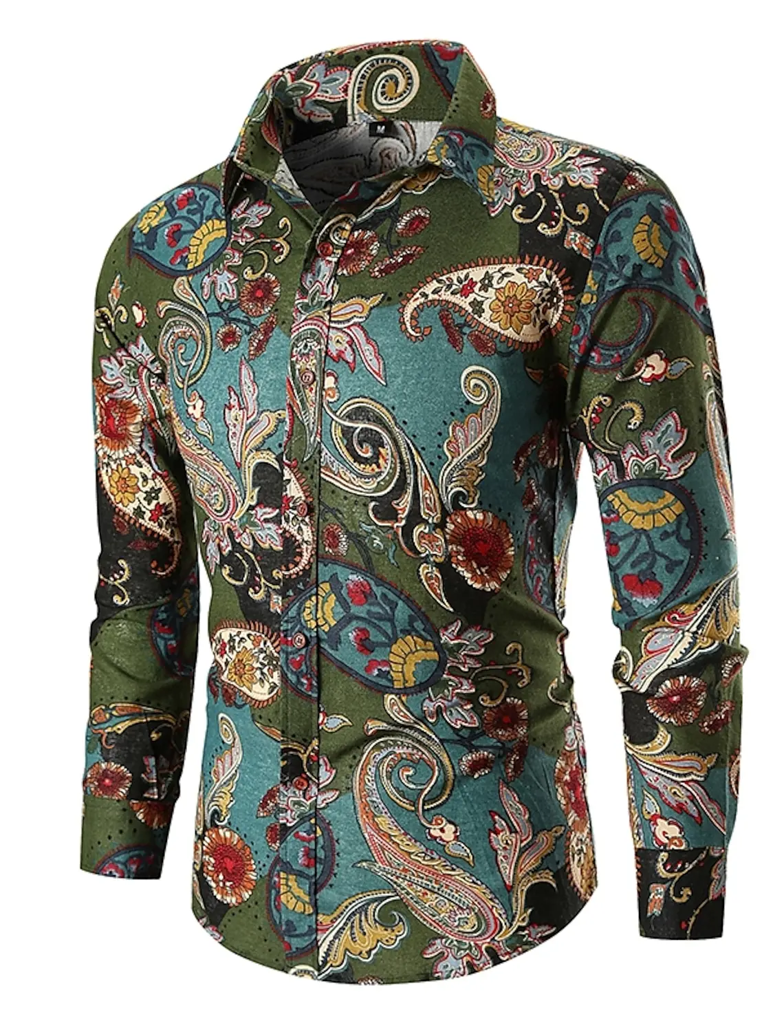 Men\'s long-sleeved shirt casual fashion 3d printing retro print shirt shirt men\'s lapel shirt long-sleeved New Year gift