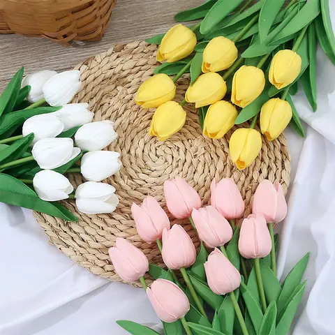 인공 튤립 꽃다발 PE 폼 가짜 꽃 웨딩 장식, 가정 정원 꽃다발 장식 선물, 5 개
