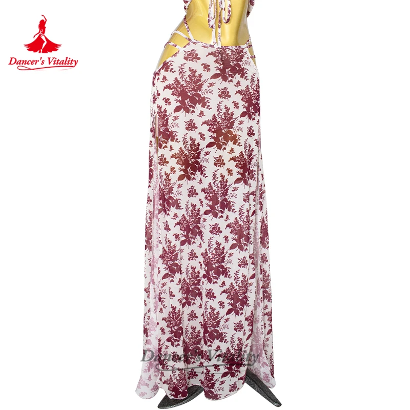 تنورة أداء الرقص الشرقي الجديدة للنساء، تنورة طويلة شبكية مطبوعة لكبار السن، ملابس ممارسة الرقص الشرقي للبالغين