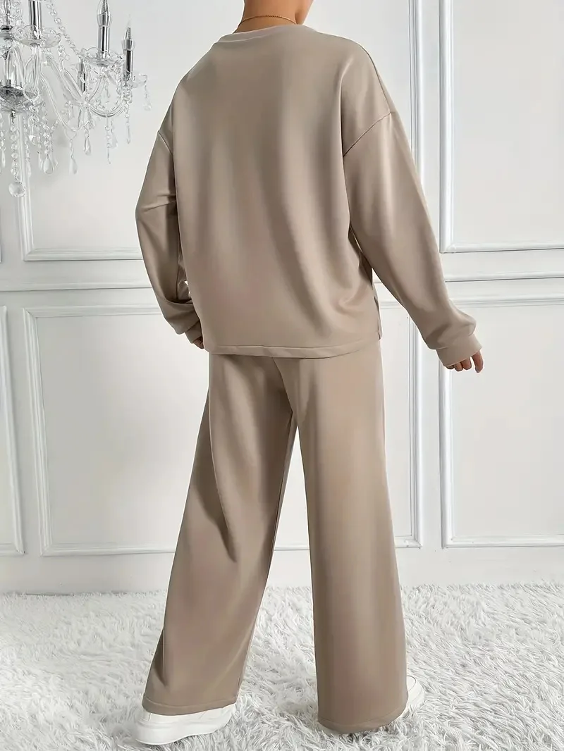 Autumn Winter Woman Two-piece Set Casual O-neck Long Sleeves Sweatshirt Wide-leg Pants Suits  Ladies Fashion Office Outfit