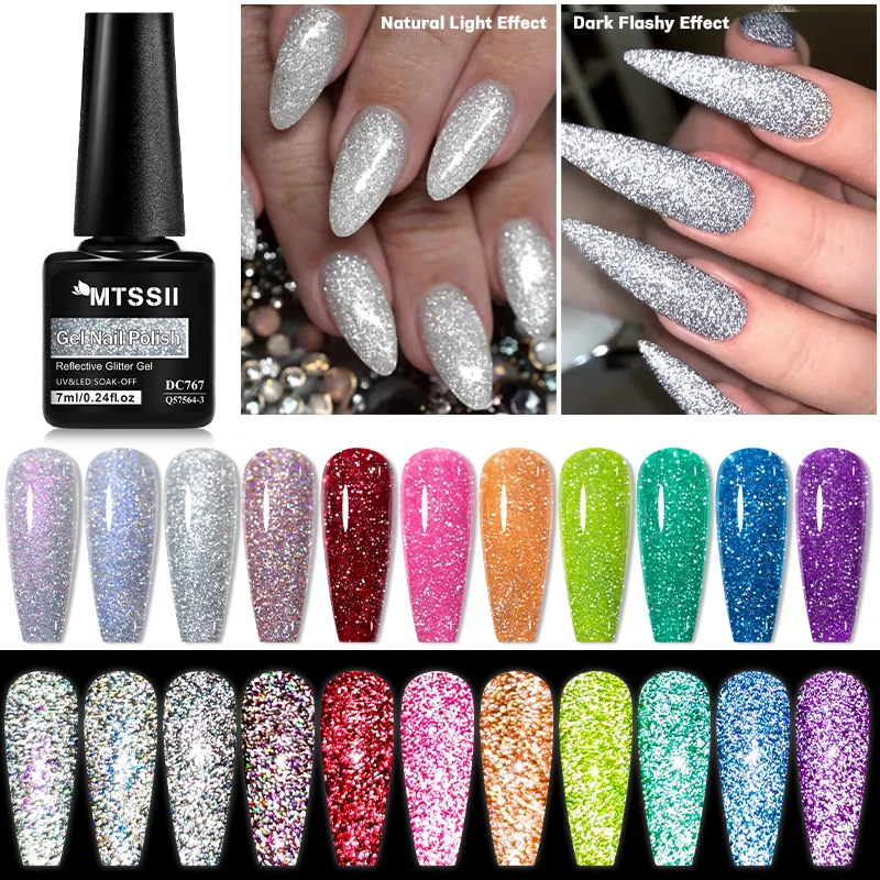6pcs Reflective Glitter Gel Nail Polish Set Fluorescent Aurora Glitter Semi Permanent Soak Off UV Gel Varnish Nail Supplies DIY