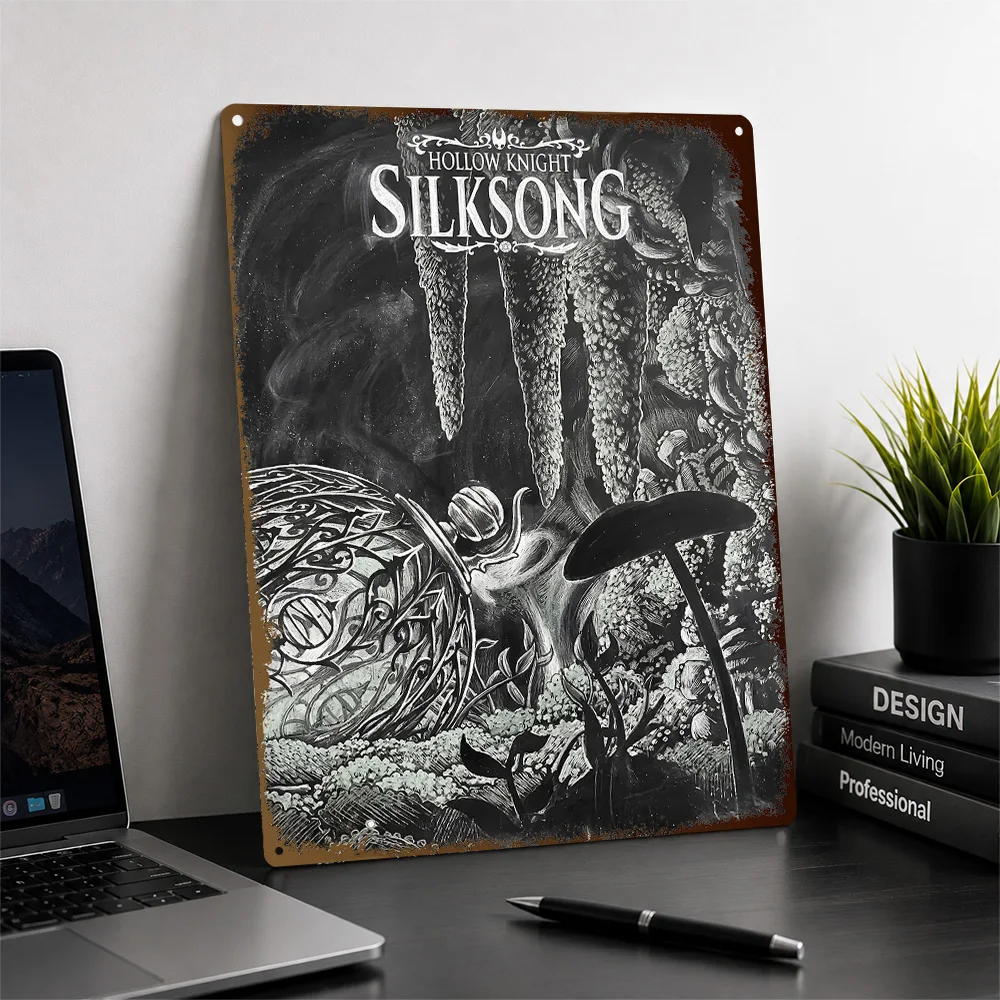 Hollow Knight Silksong Underground Scene Aluminum Poster Personalized Metal Sign Dark Realm Style Wall Art Collector Den Decor