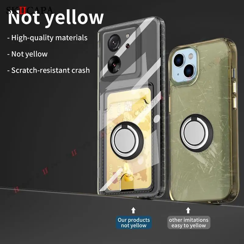 Wallet Card Slot Phone Case for Redmi 13C Clear Soft Ring Holder Protection Cover for Xiaomi Redmi Note 12 Pro 11 10s 9C 10A 10C