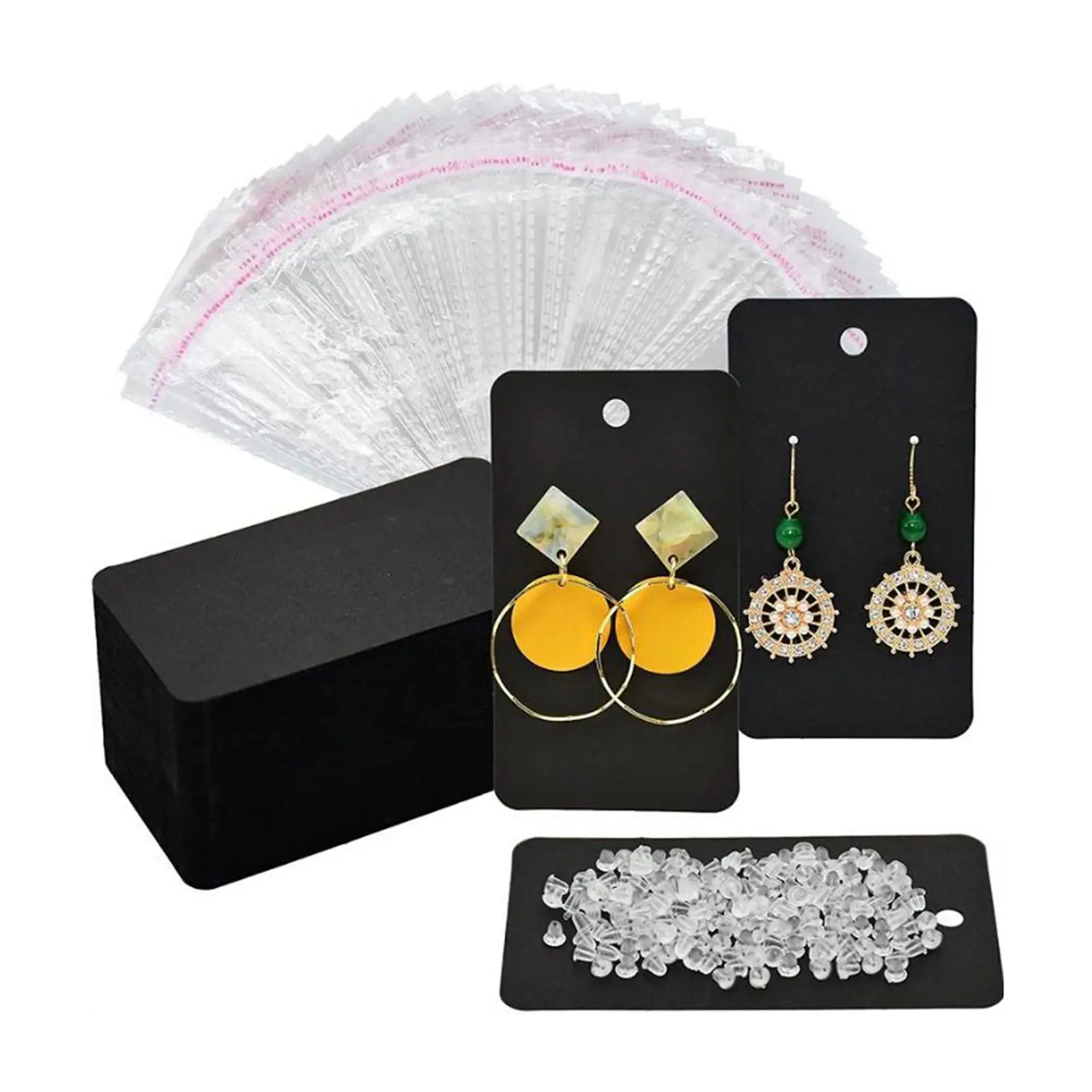Pack of 300 100 Blank Kraft Paper Tags 100 Earring Back 100 Self Sealing Bags Earring Cards for