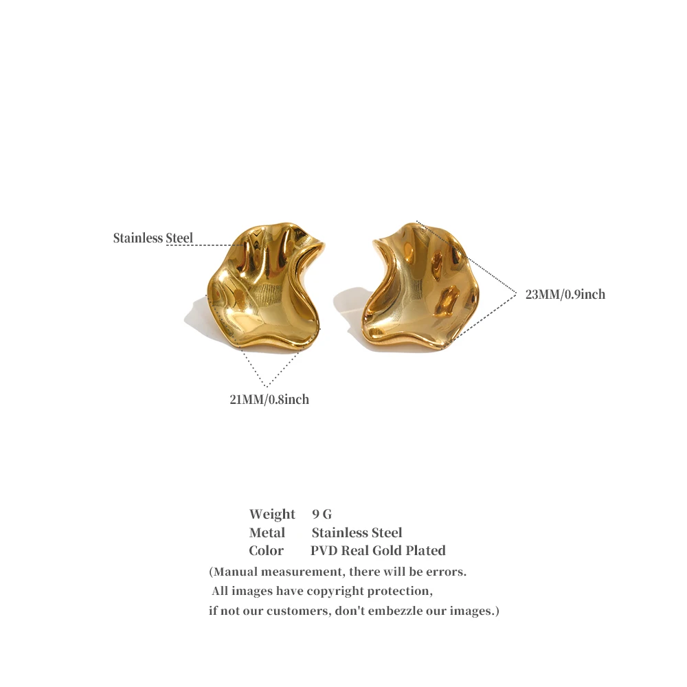 Yhpup Edelstahl-Ohrstecker, skulpturale Welle, glänzende Metalltextur, personalisierter, lässiger, minimalistischer Schmuck – Detail 1