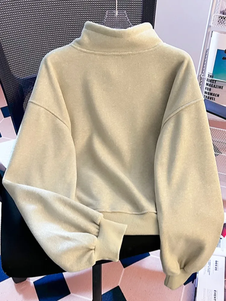 Bluza z kapturem Thiened Fce z zamkiem błyskawicznym, stójką, damska, luźny krój, jesienno-zimowa, odzież wierzchnia