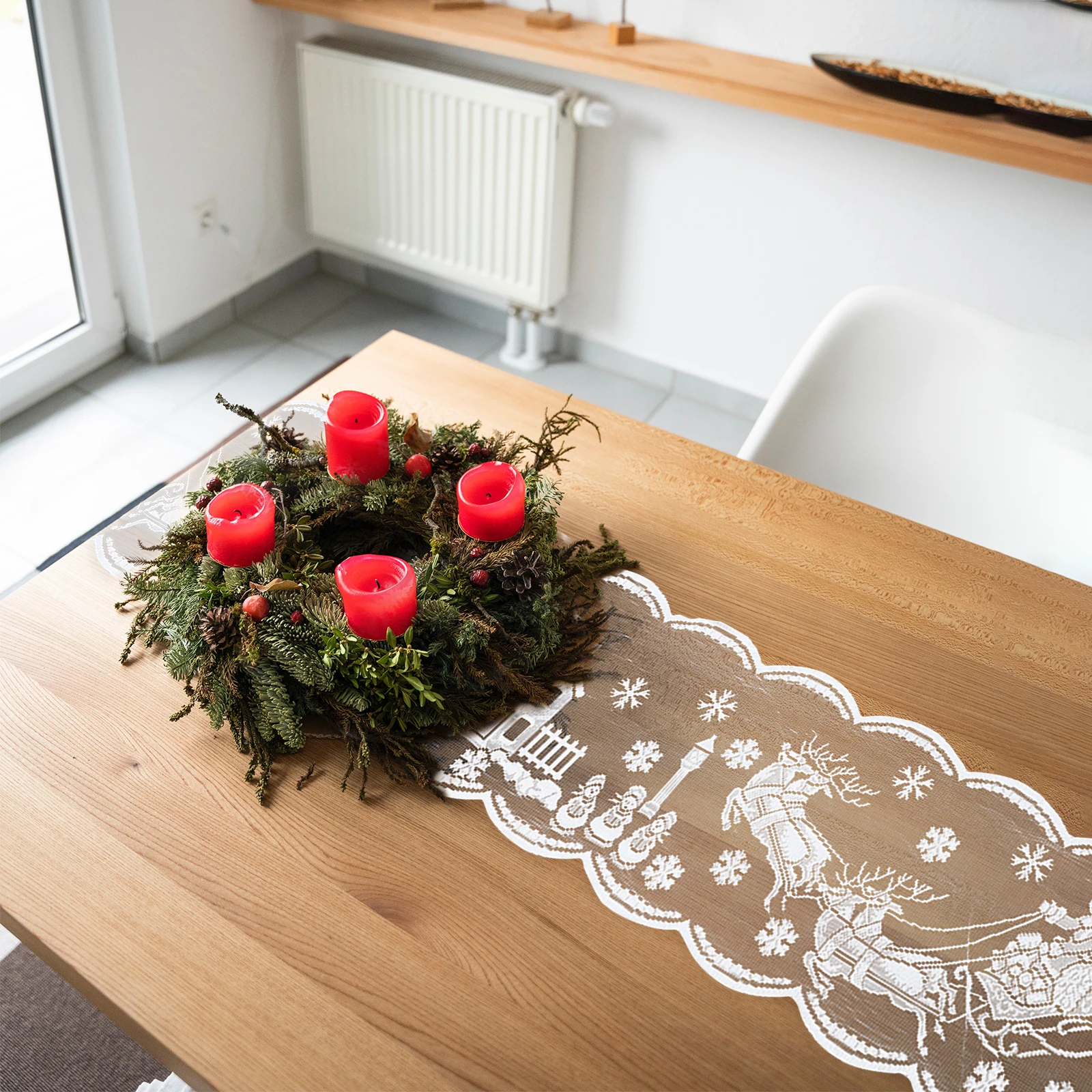 

1pc Decorative Xmas Tablecloth Polyester Lace Table Runner Christmas Party Dining Decoration Foldable
