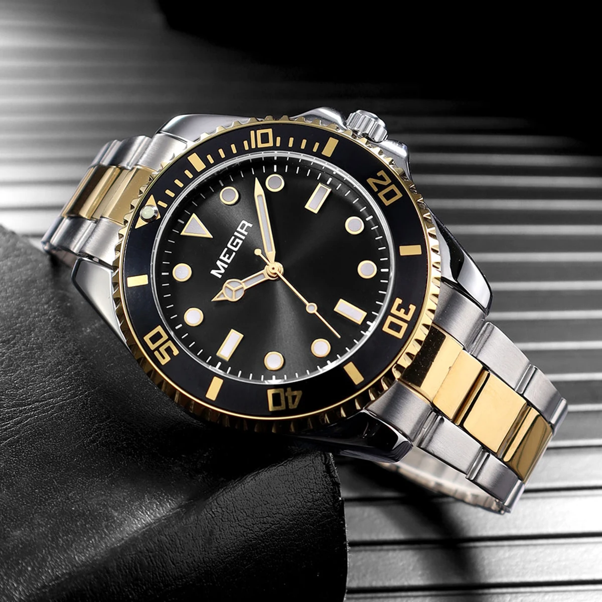 

MEGIR Бизнес-часы для мужчин с кварцевым механизмом, календарем даты, минималистичным ремешком из нержавеющей стали, наручные часы со светящимися стрелками
