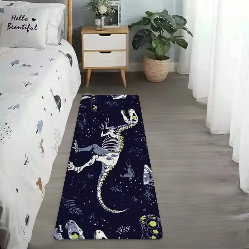 Space Dinosaur Skeleton Long Runner Rug Dark Galaxy Dino Fossil Pattern Non Slip Floor Mat Bedroom Playroom Hallway Home Decor