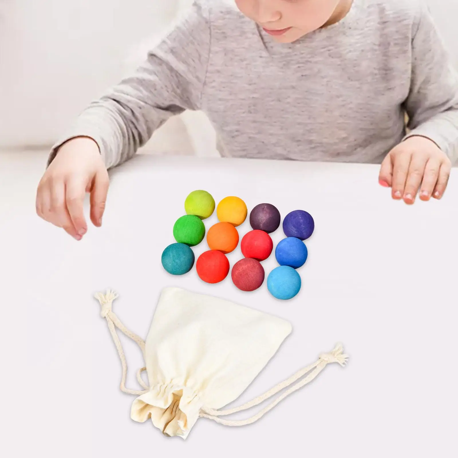 12Pcs Montessori Wooden Balls Color Sorting Toys Preschool Color Recognition Educational Counting Toy for Kids Age 3 4 5 6