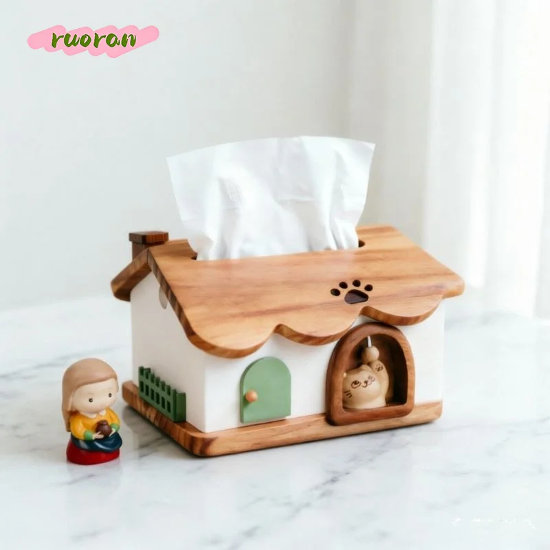 Creative Cute House Tissue Box with Toothpick and Dental Floss Storage Home Decorative Gift for Kitchen Living Room