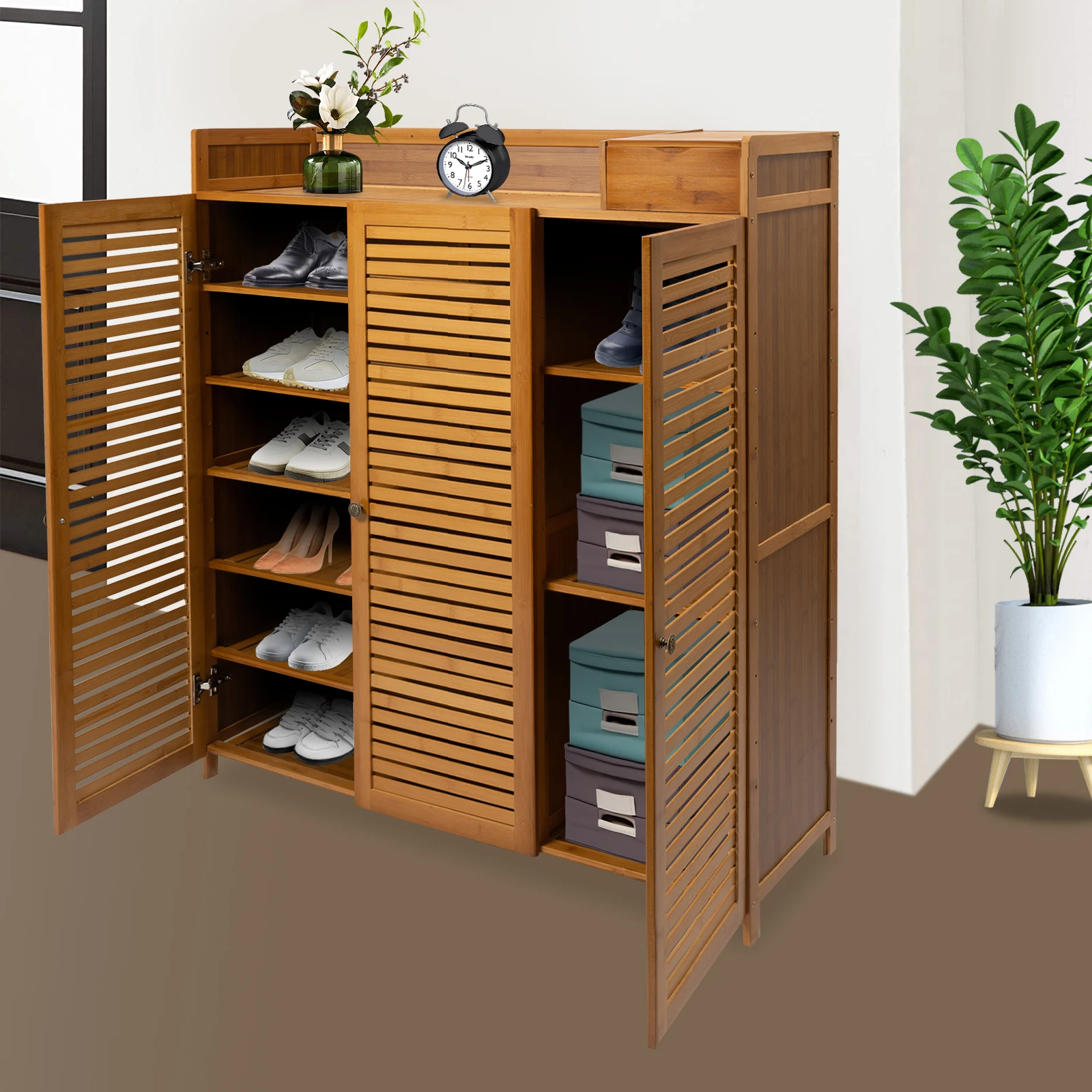 7-Layer Free Standing Shoe Rack, Bamboo Shoe Storage Cabinet