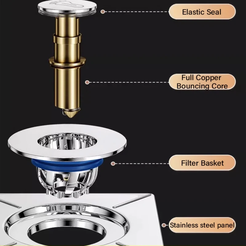 Full Copper Filter Bathroom Filter Odor and Insect Control Pop-up Drain Core Rust-proof and Corrosion-resistant Floor Drain