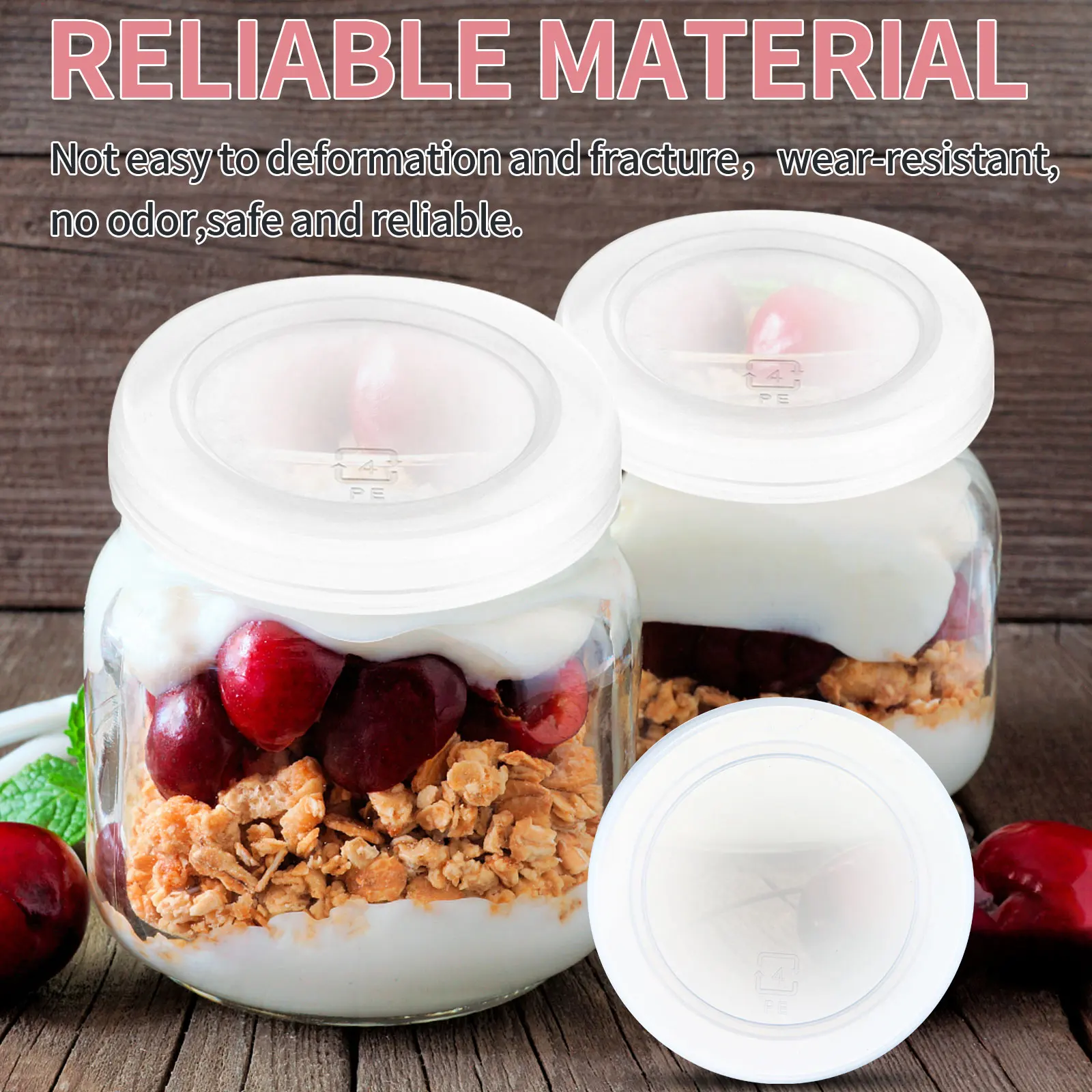 60 Pcs 2.4 2.68 Inch Clear Plastic Food Storage Replacement Lids Compatible with Yogurt Glass Jars Reusable Container Covers