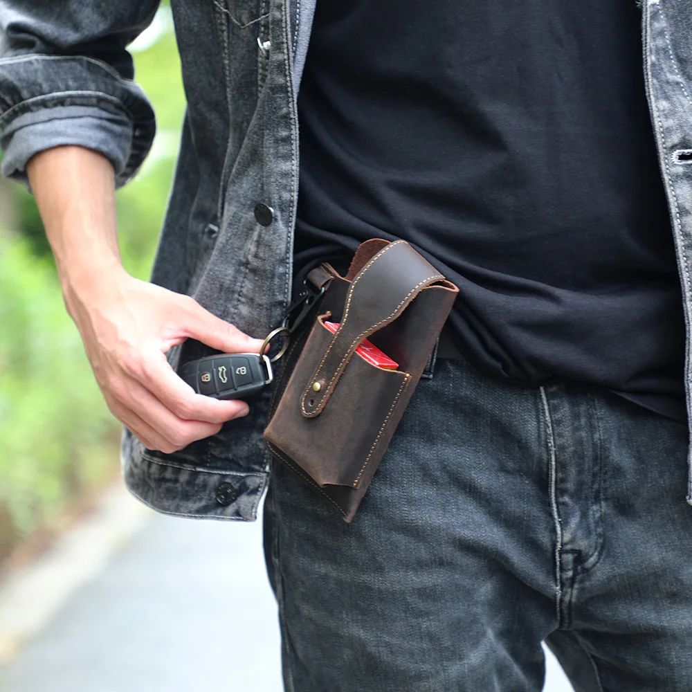 S.WORKER Vintage Herren-Gürteltasche aus Vollnarbenleder, Echtleder-Freizeitgürteltasche für Handy und Schlüssel. – Detail 5