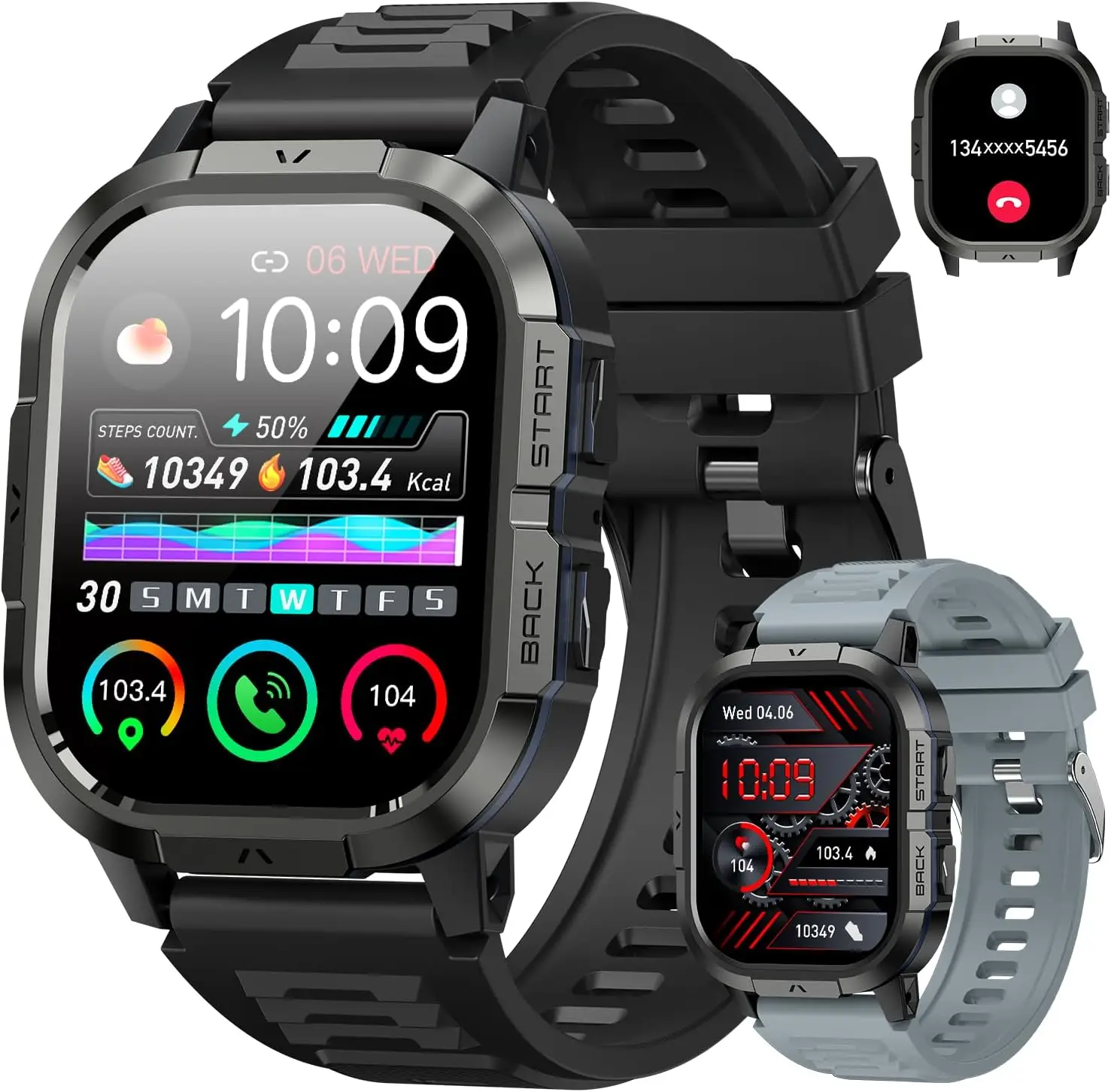 

Men's Smart Fitness Watch with Heart Rate Monitor, Waterproof, Call Function, Compatible with Android & iPhone