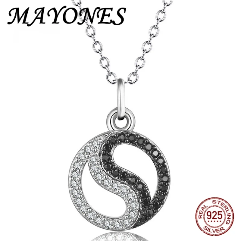

Authentic S925 Sterling Silver Necklace Personalized Gossip Tai Chi Hollow pendant Women's Fashion Lucky Jewelry Gift