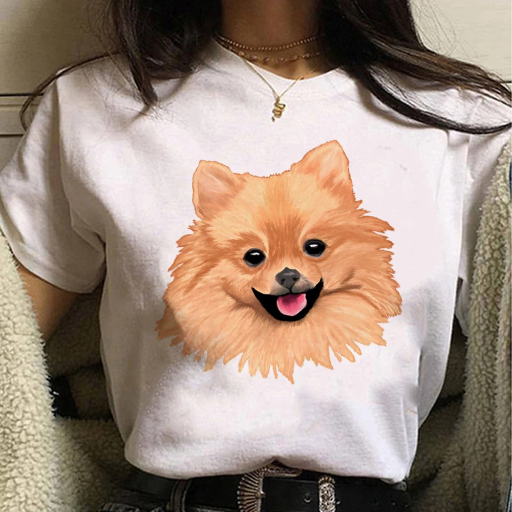 Top Gráfico Pomeranian para Mulher, Streetwear Anime Japonês, Roupa Feminina, Designer