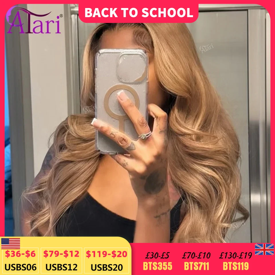 Ombre Asche blond braun Echthaar Perücken transparent 13x6 13x4 Spitze Frontal Remy Perücke Pre Zupfen 5x5 Verschluss Körper Welle/gerade Perücke