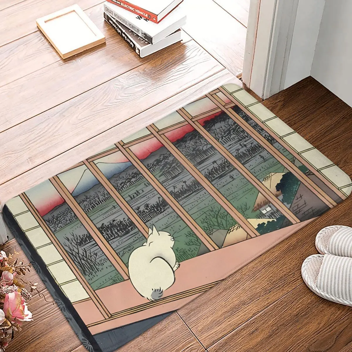 Utagawa Hiroshige Japanese Woodblock Cat Print Non-slip Doormat Carpet Living Room Bedroom Mat Prayer Indoor Decorative