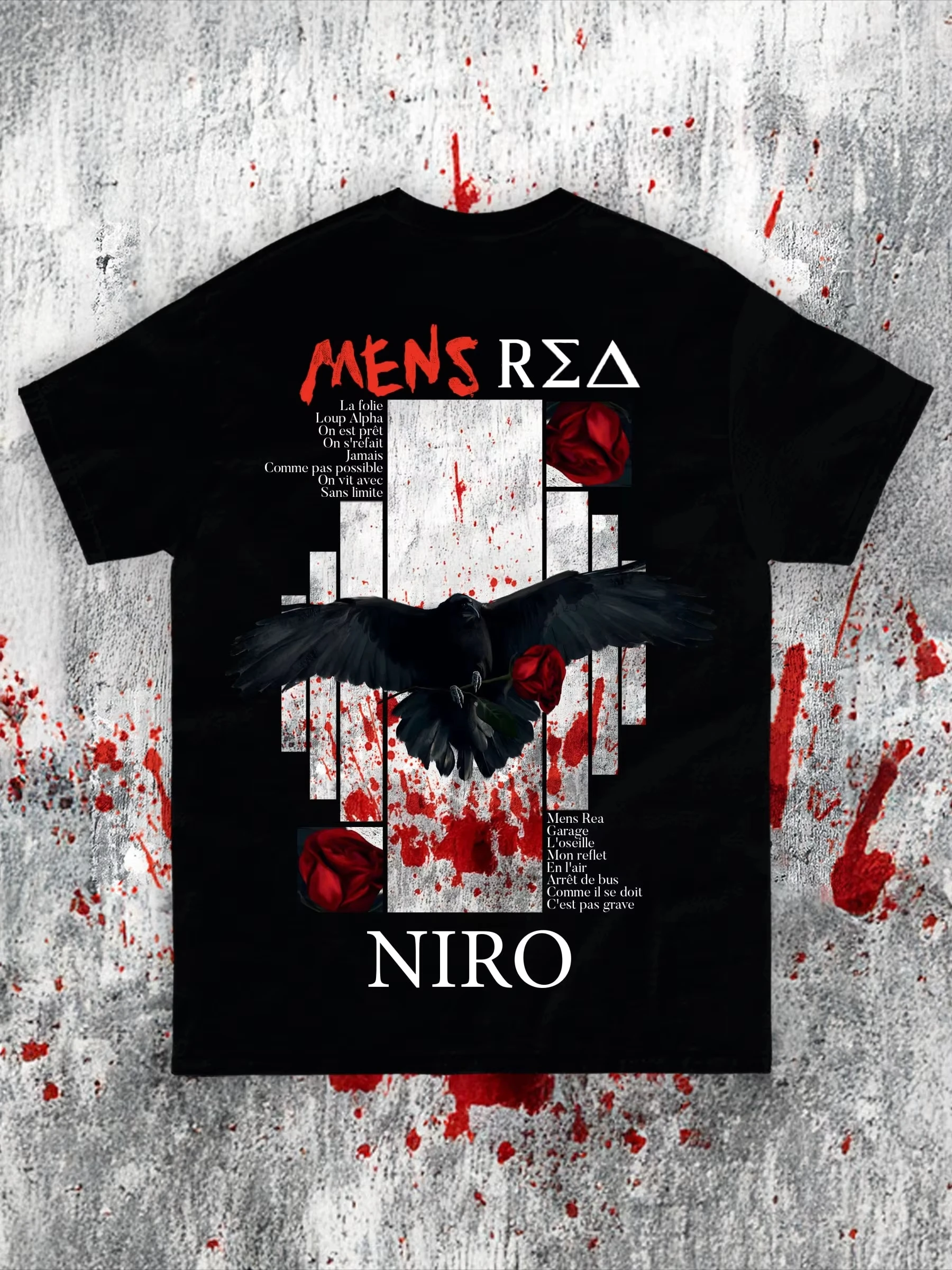 2026 Men Dark Crow Rose Graphic T‑Shirt Short Sleeve Crew Neck Loose Fit Gothic Blood Splash Poster Print Cotton Black Tops