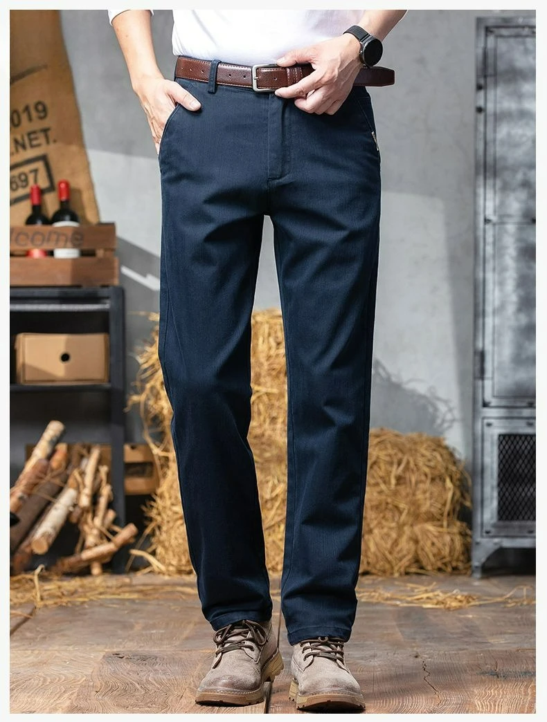 Herbst-Winter Herren Einfarbige Lässige Baumwollhose Dehnbare Anzughose Formelle Business-Baggy-Hose Klassische Schwarze Marineblaue Hose – Detail 13