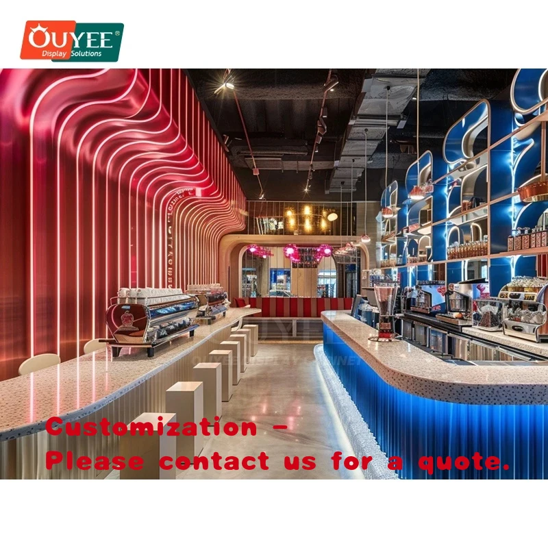 custom.Durable Espresso Bar Full Service Coffee Shop Installation Project Heavy Duty Retail Shelving