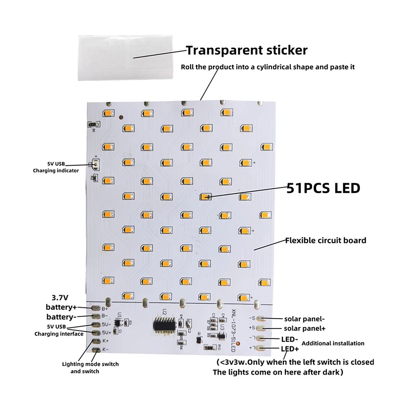 3.7V Solar Flame LED Lamp PCBA Simulated Solar Torch Lamp Torch Lamp Controller Circuit Board 51pcs LED