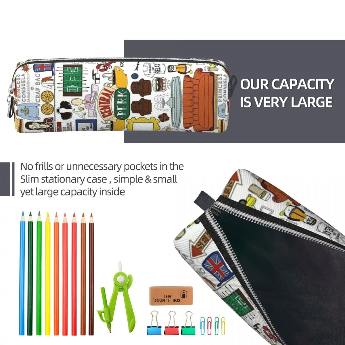 مقلمة Friends Kee American TV Series مقلمة Central Perk حقيبة حامل أقلام للفتيات والأولاد واللوازم المدرسية صندوق أقلام رصاص لمستحضرات التجميل