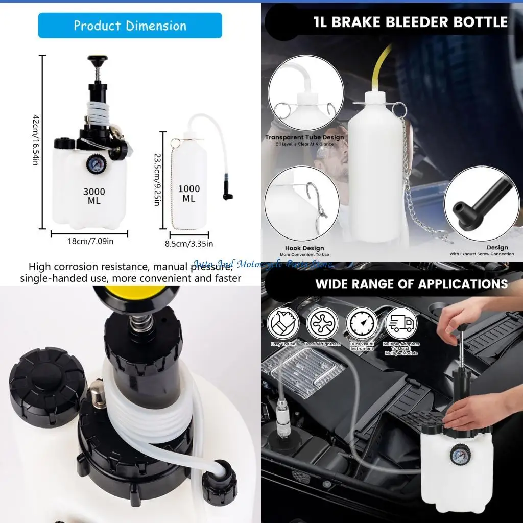 P9FD Ergonomic Brake Oil Extractors Manual Bleeding Tool 3L Capacity 4 Vehicle Adapter