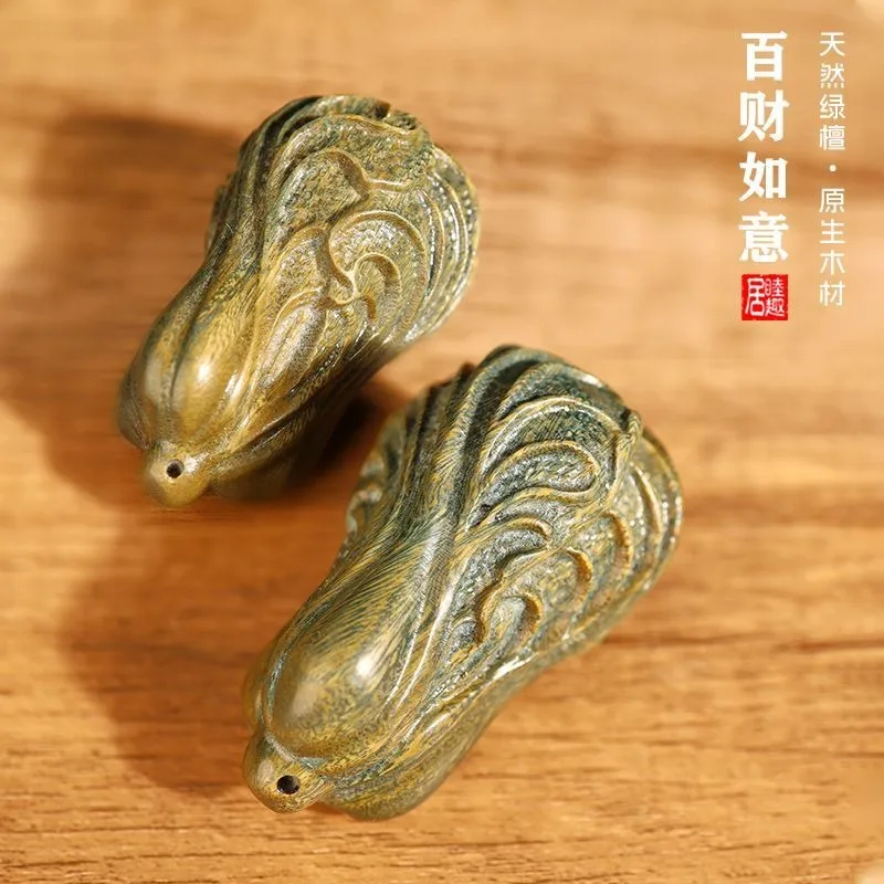 Natural Green Sandalwood Cabbage Wood Carving Solid Wood Small Ornament Creative Handpiece Craft Gift Home Decor Accent Piece